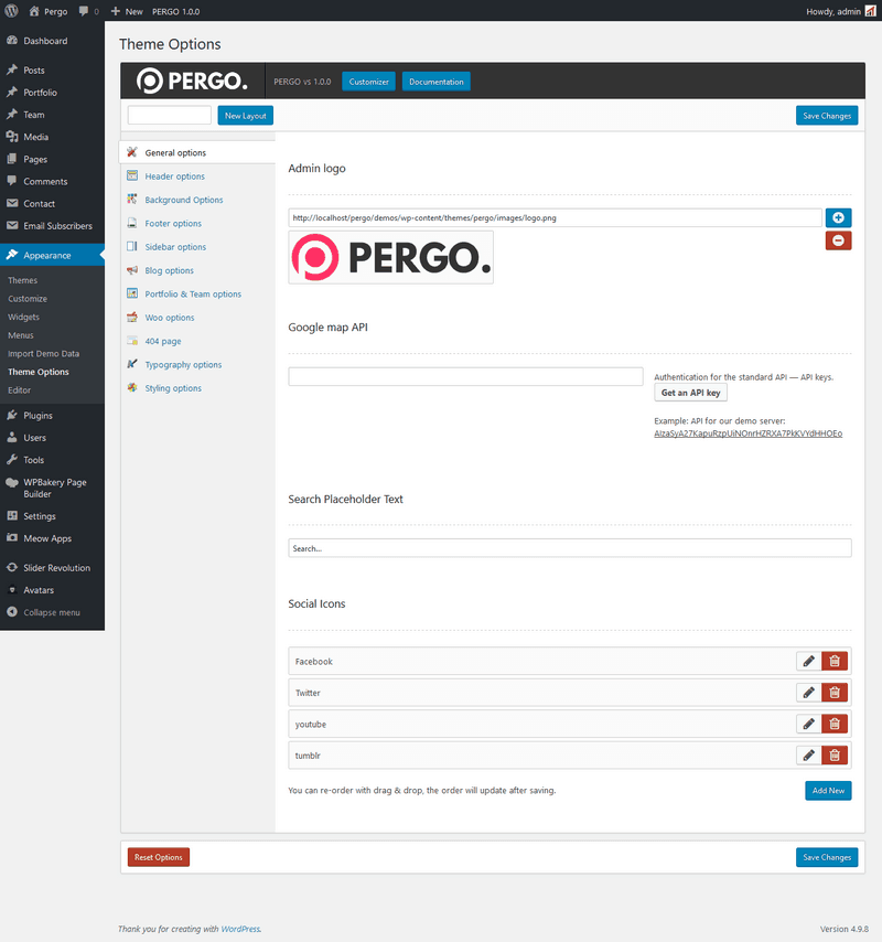 Pergo Theme Options