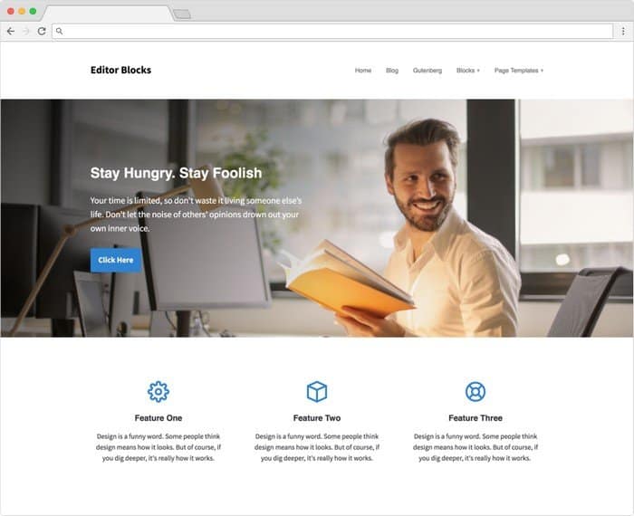 Editor Blocks is a WordPress Gutenberg theme perfect for business websites.