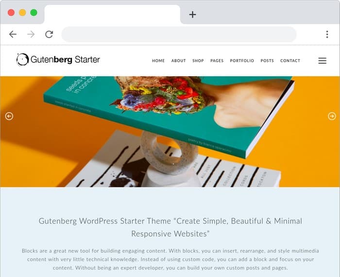 The Gutenberg Starter WordPress Theme is a free theme from Dessign.net.