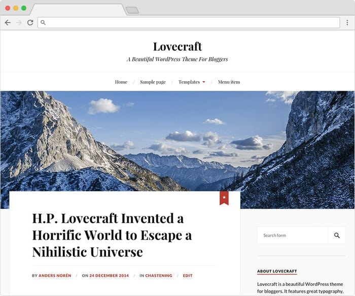 Lovecraft is a lightweight WordPress theme with a great number of features.