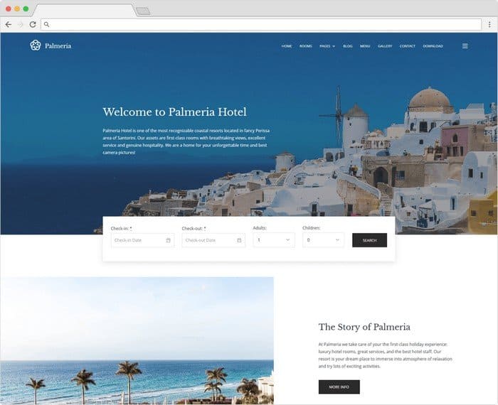 Palmeria free Gutenberg WordPress theme for rental businesses.