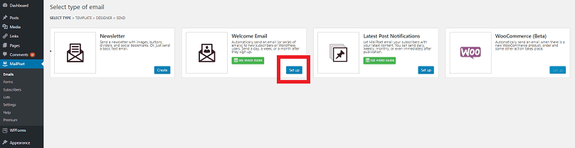 Select a Welcome Mail for your subscribers.