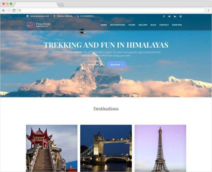 Travel Way is a WordPress theme for travel and portfolio websites.