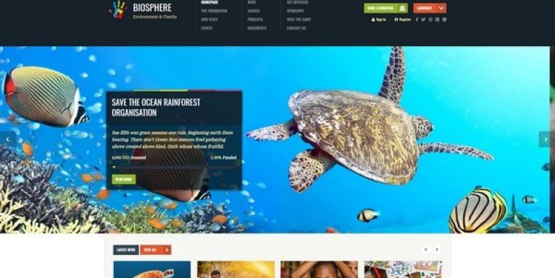 Biosphere is another excellent charity WordPress theme created by WPlook.