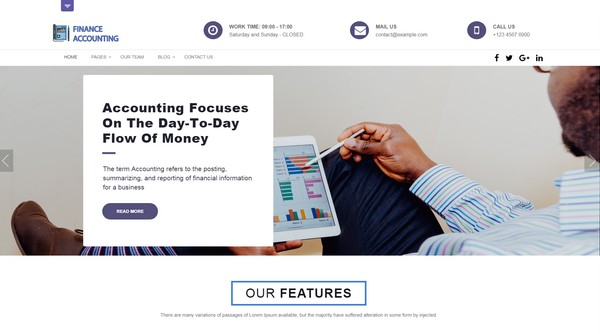 Finance Accounting is a free WordPress theme for financial advisors.