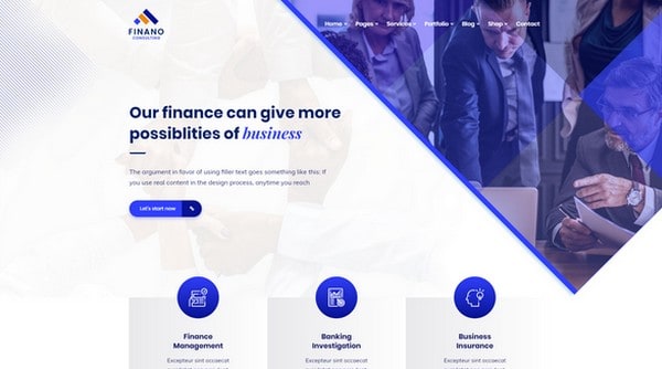 With Finano you can set up a finance and consulting website.