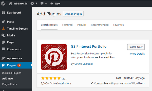 Install GS Pinterest Portfolio