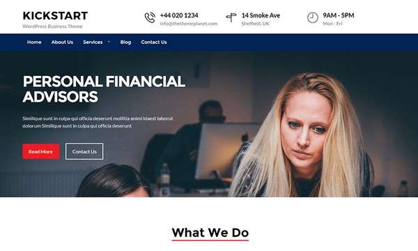 Kickstart Business is free WordPress theme for financial advisors.