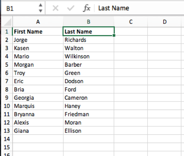 Excel List of Names and Last names
