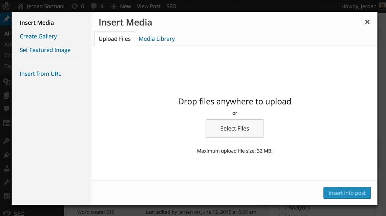 WordPress media uploader