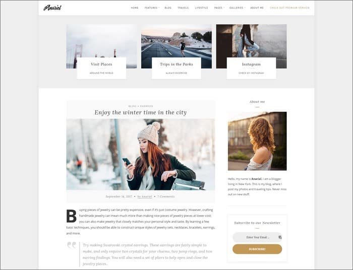 Anariel is a classy and modern WordPress Fashion Blog theme from PremiumCoding.