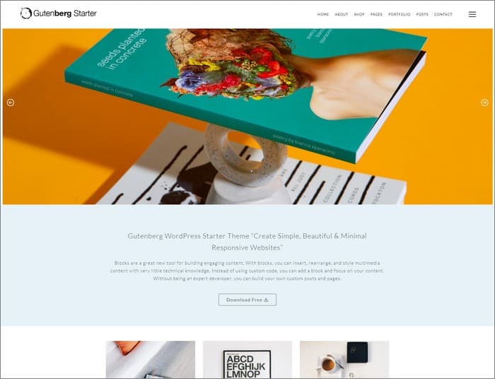 Gutenberg Starter theme is a simple and modern theme from Dessign.net.