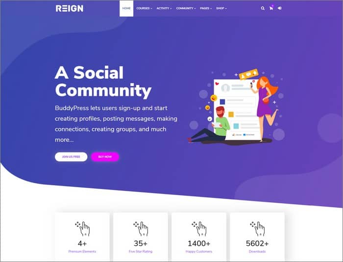 Reign BuddyPress theme is Wbcom Designs best selling WordPress theme 2019.