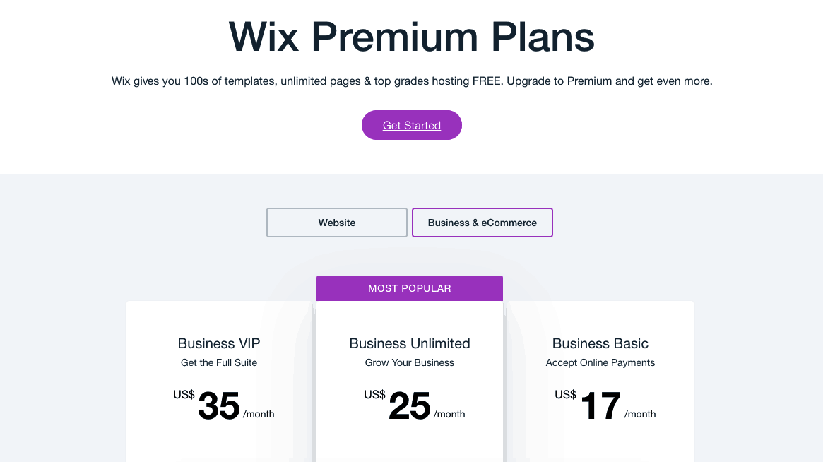 Wix Plans