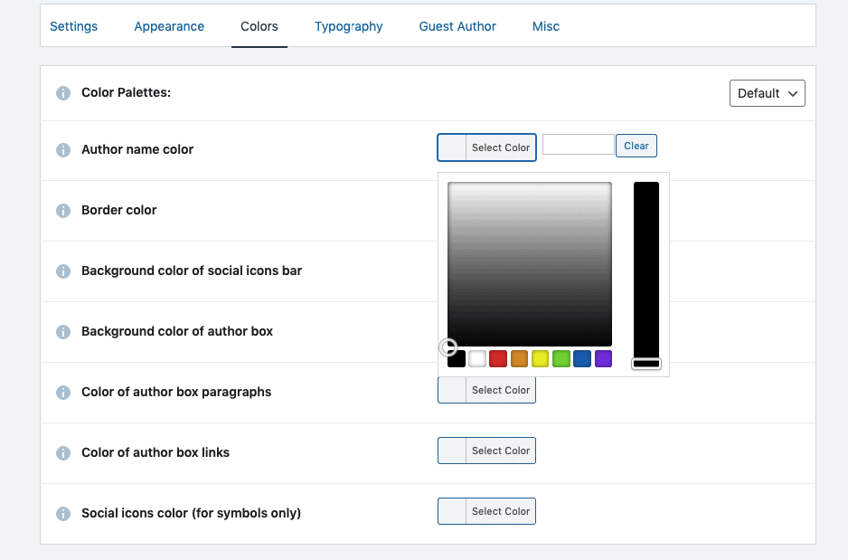 Colors tab