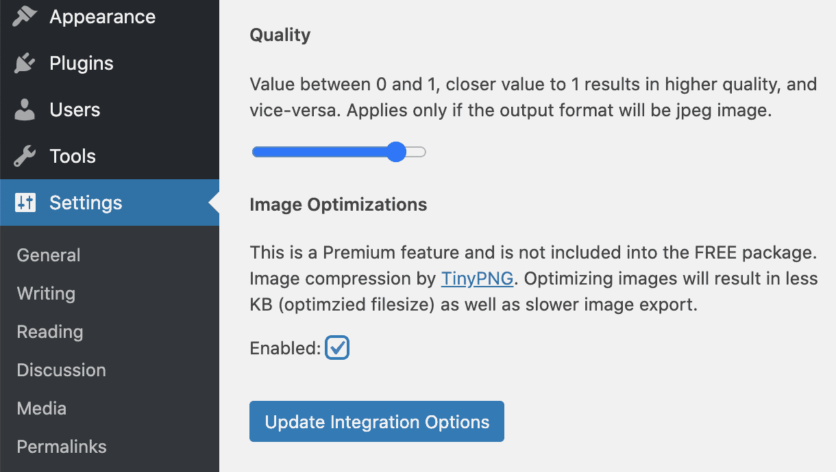 Image optimization setting