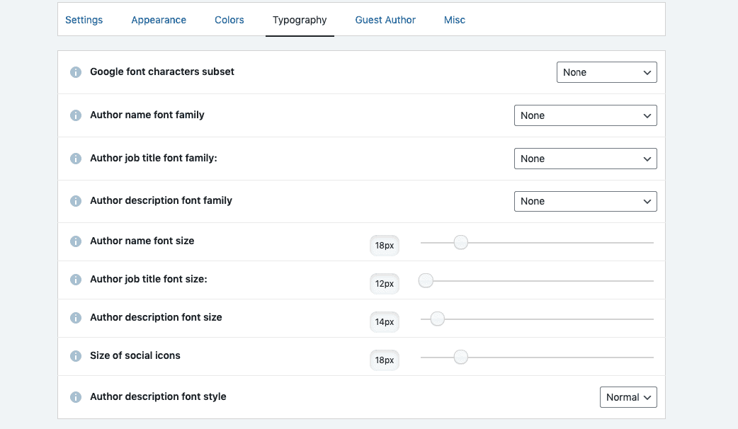 Typography tab