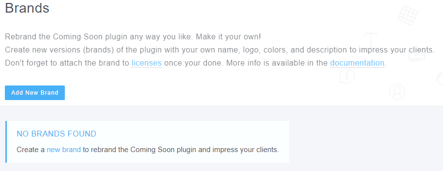 Coming soon and maintenance mode brands tab