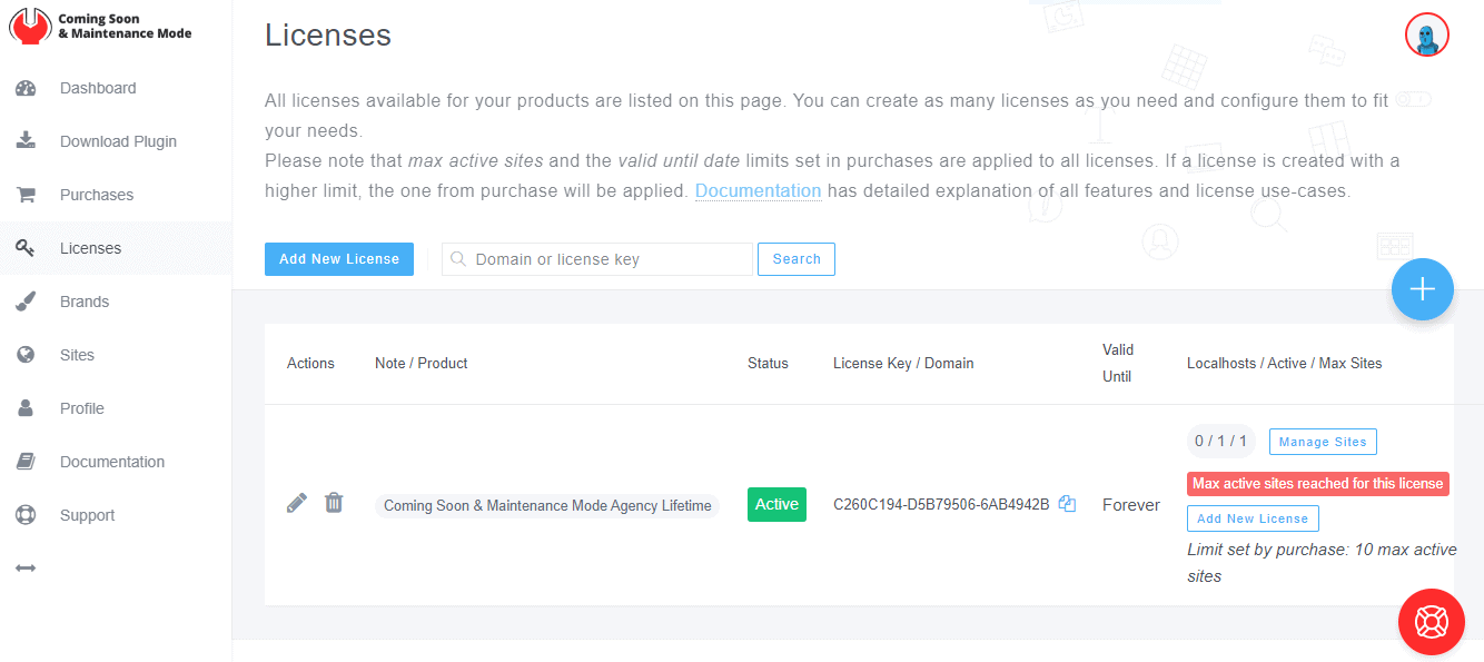 Coming soon and maintenance mode licences
