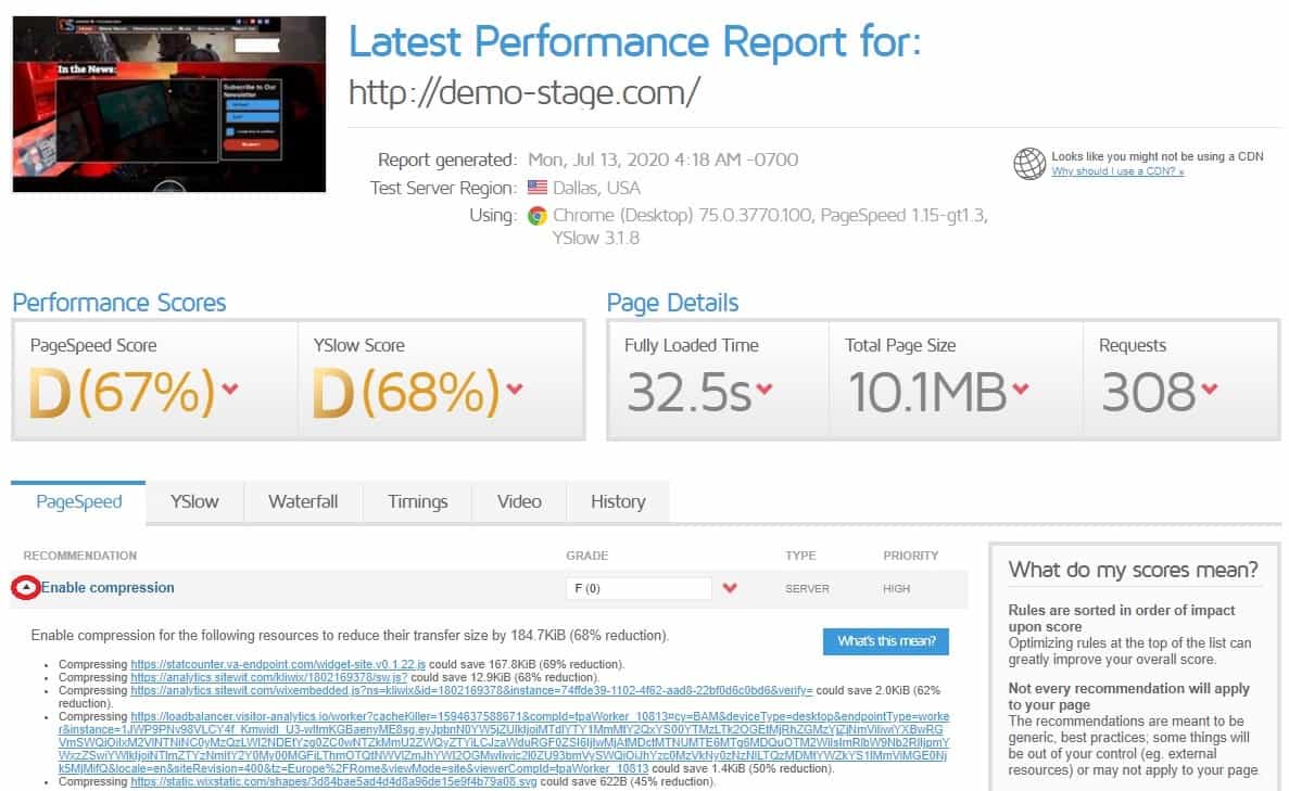 GTmetrix result details