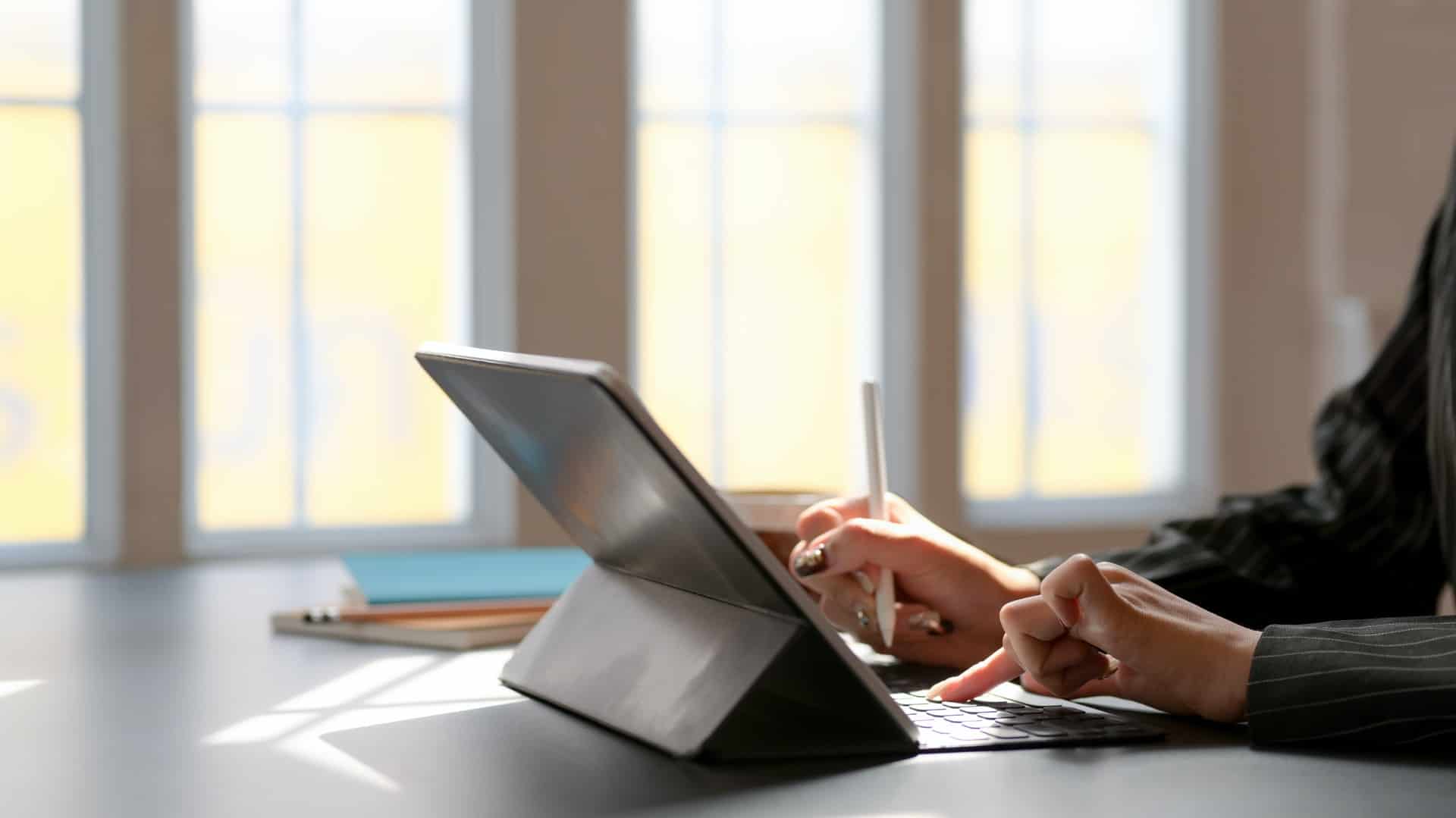 Woman working on tablet