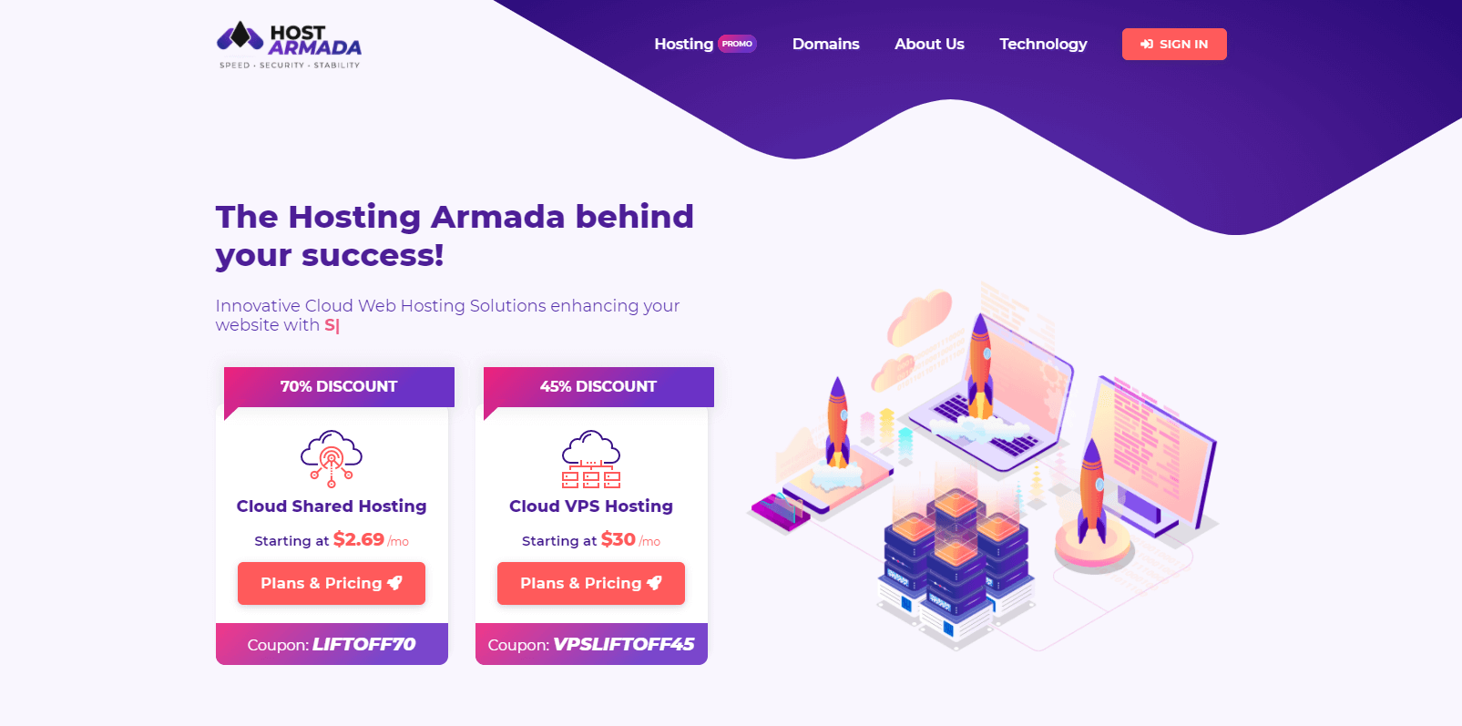 HostArmada landing page