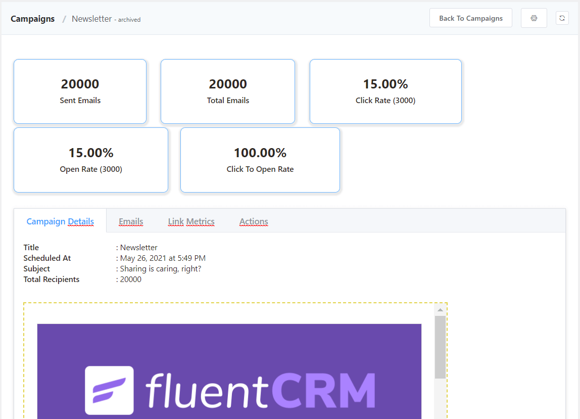 FluentCRM campaigns section