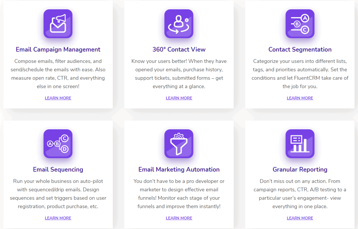 FluentCRM features