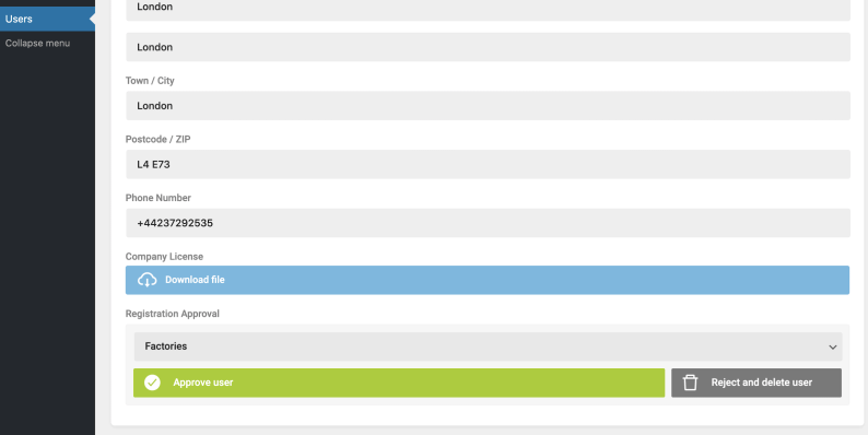 B2BKing for WooCommerce plugin user approval panel