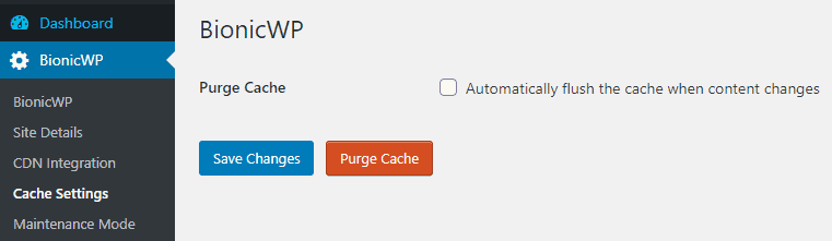 BionicWP purge cache option