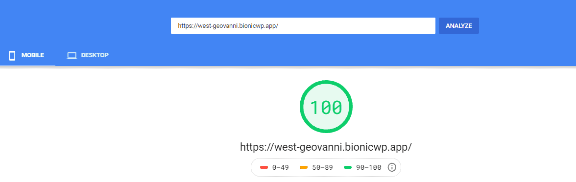 BionicWP site speed test