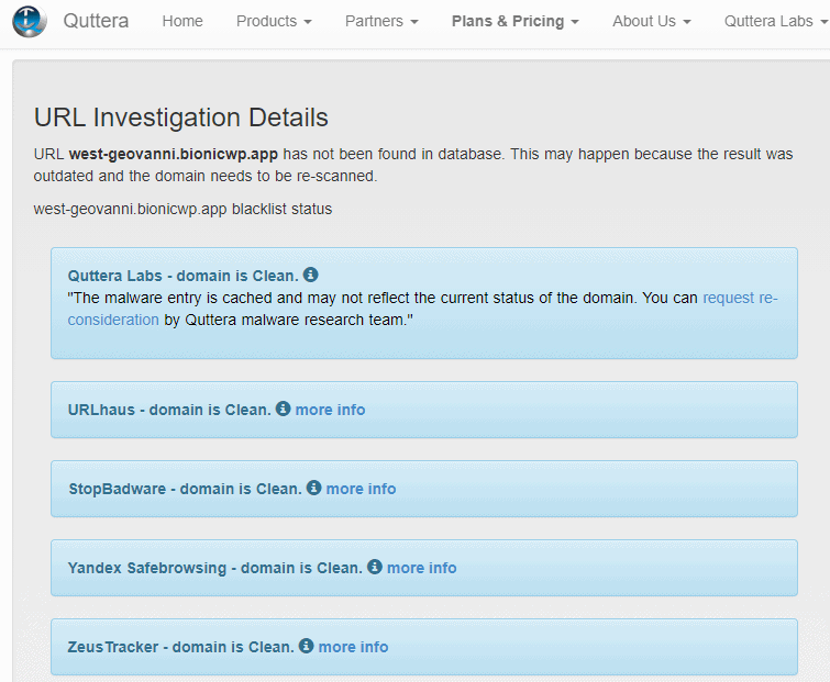 Security testing using Quttera