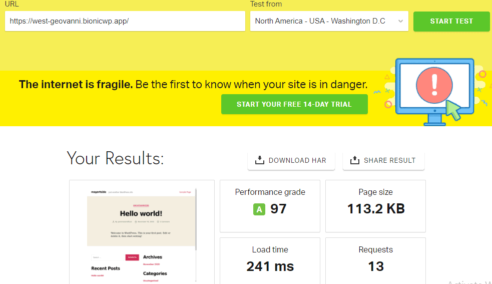 Speed testing on Pingdom Nitropack