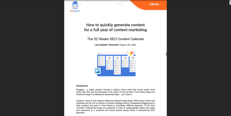 52-weeks SEO content calendar eBook