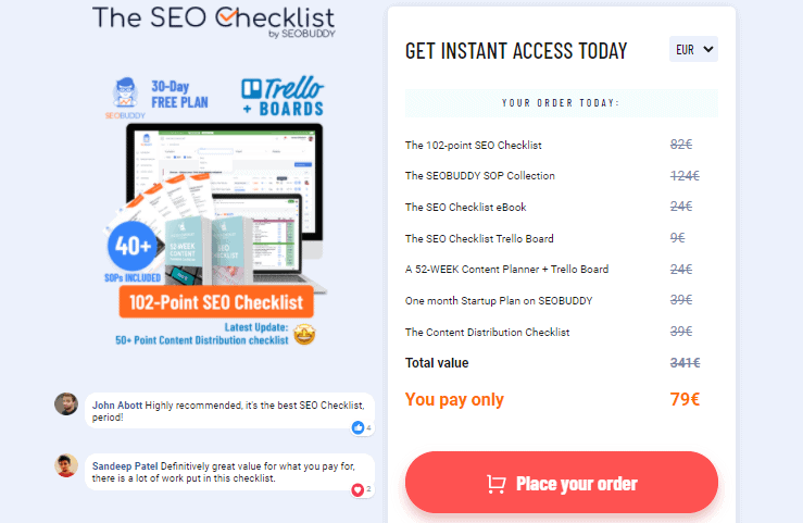 The SEO Checklist pricing