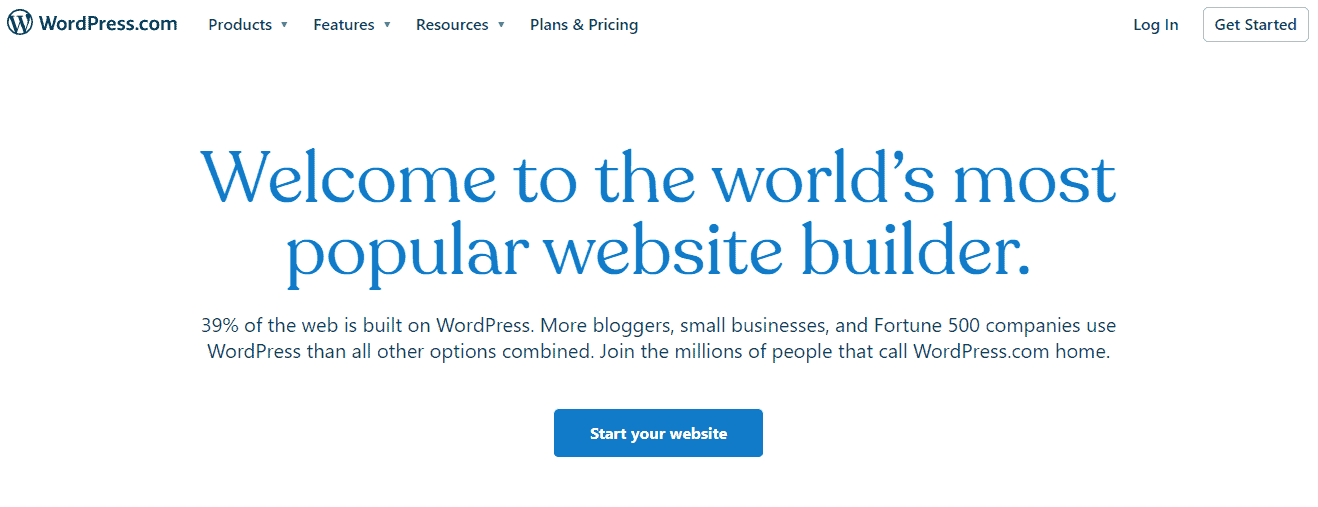 WordPress.com landing page