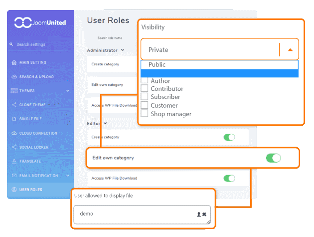 WP File Download user roles settings