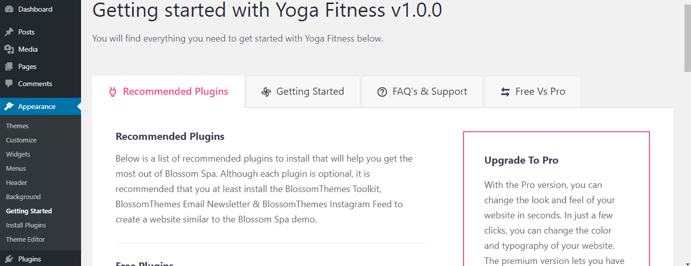 Yoga Fitness theme recommended plugins