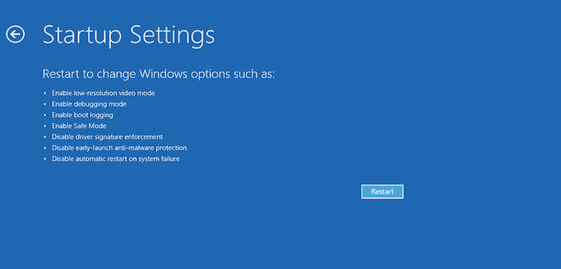 Windows startup settings