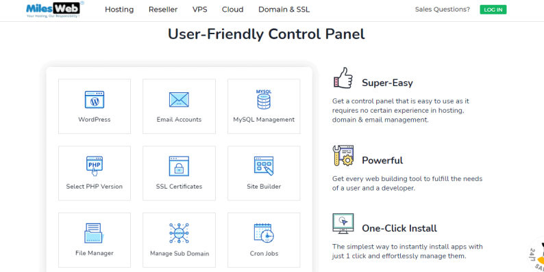 MilesWeb control panel