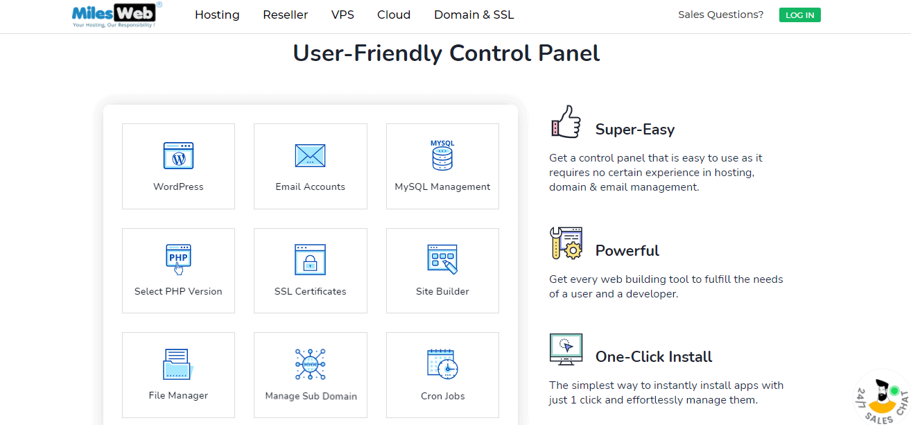 MilesWeb control panel