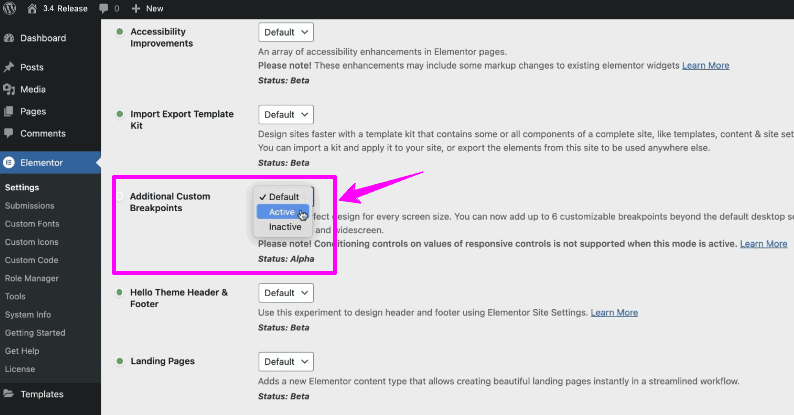 Elementor additional custom breakpoints