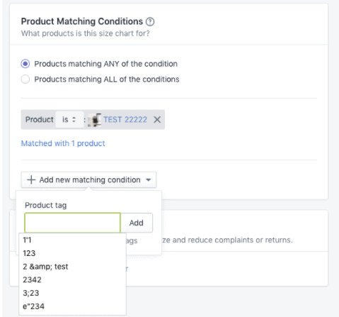 Product matching conditions