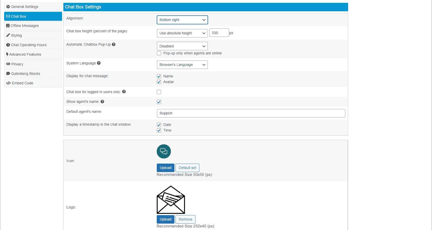 3CX Chatbox Settings