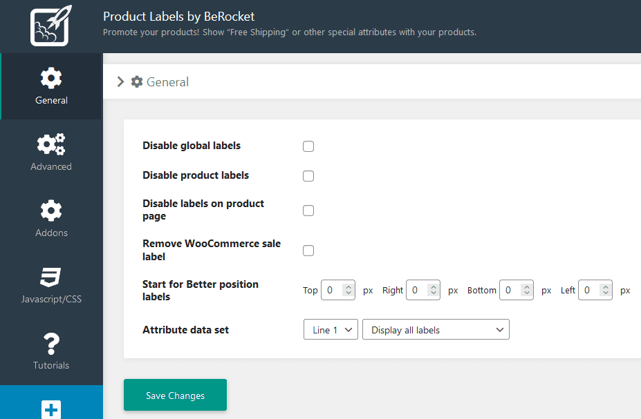 Product labels general settings