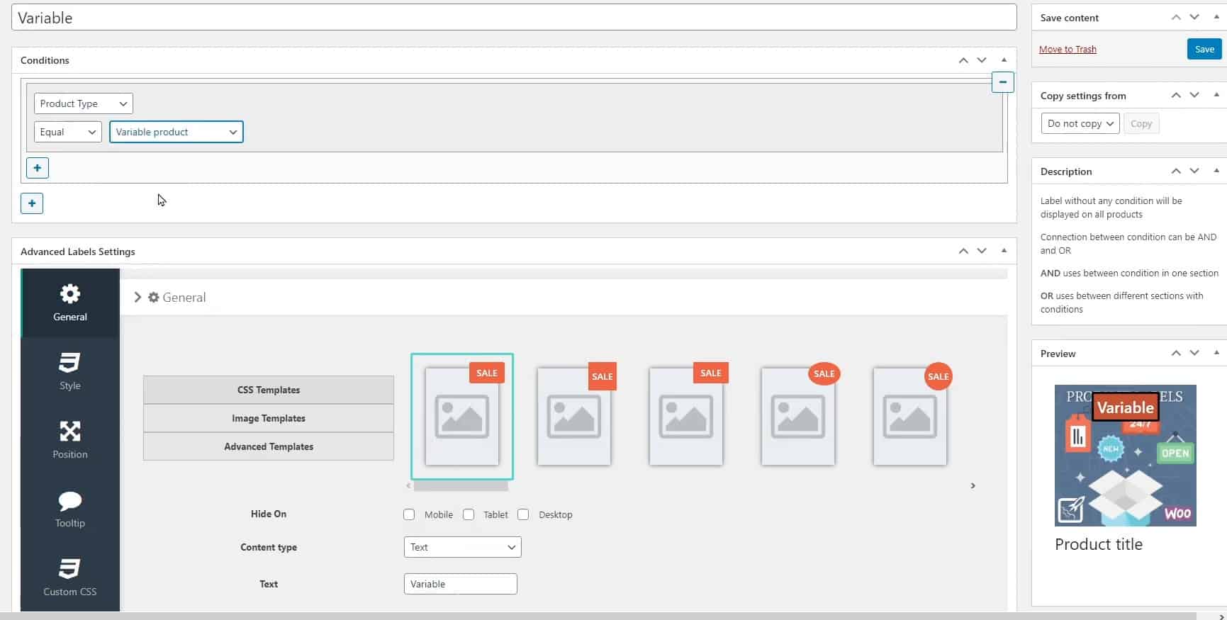 Product Labels variables