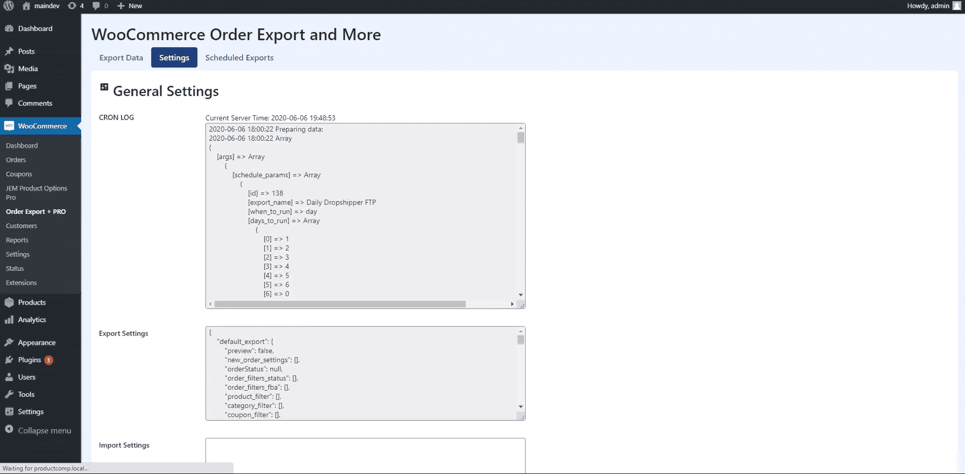 WooCommerce Order Export settings