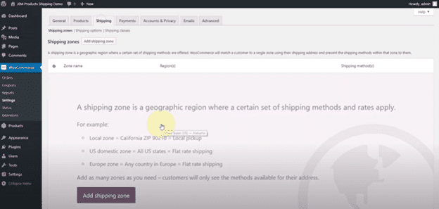 Order Export shipping zones