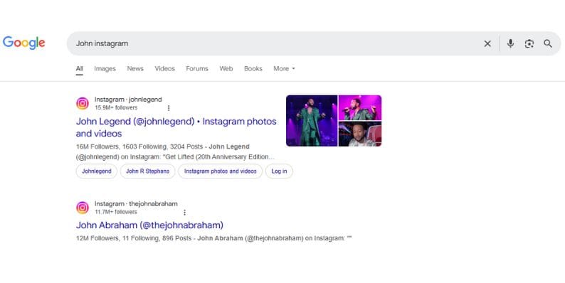 Searching Instagram Profiles via Google