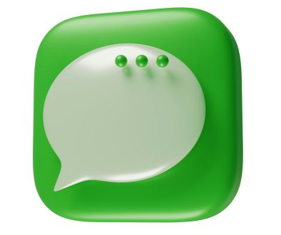 A green square button with a white speech bubble ai chatbot, chatgpt for marketing, customer interaction